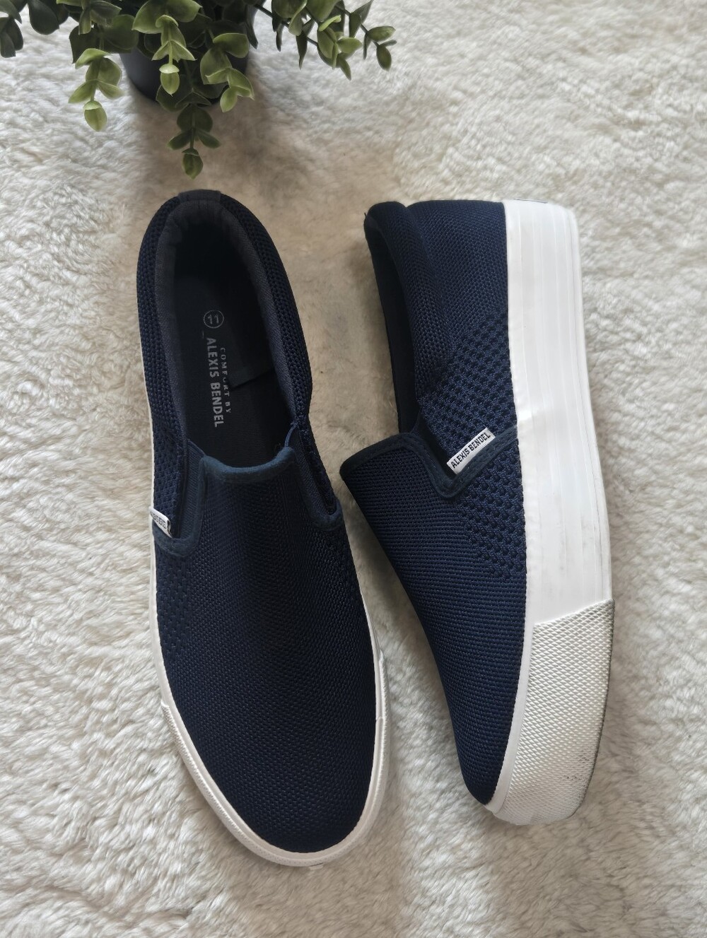 Alexis Bendel Blue Knit Beyley-126L Slip-On Platform Cloud Comfort Sneakers, 11